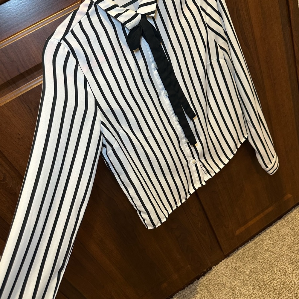 H&M Divided Black and White Striped Blouse